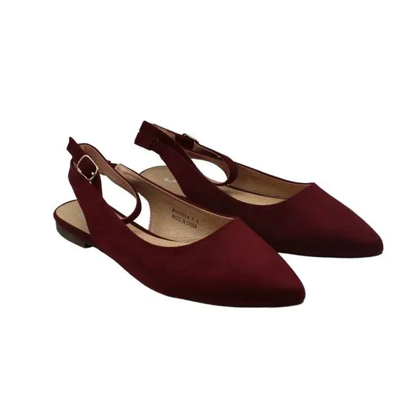 Women S KNS International Preea Ankle Strap Flat Wine Microsuede Fabric - Picture 2 of 8